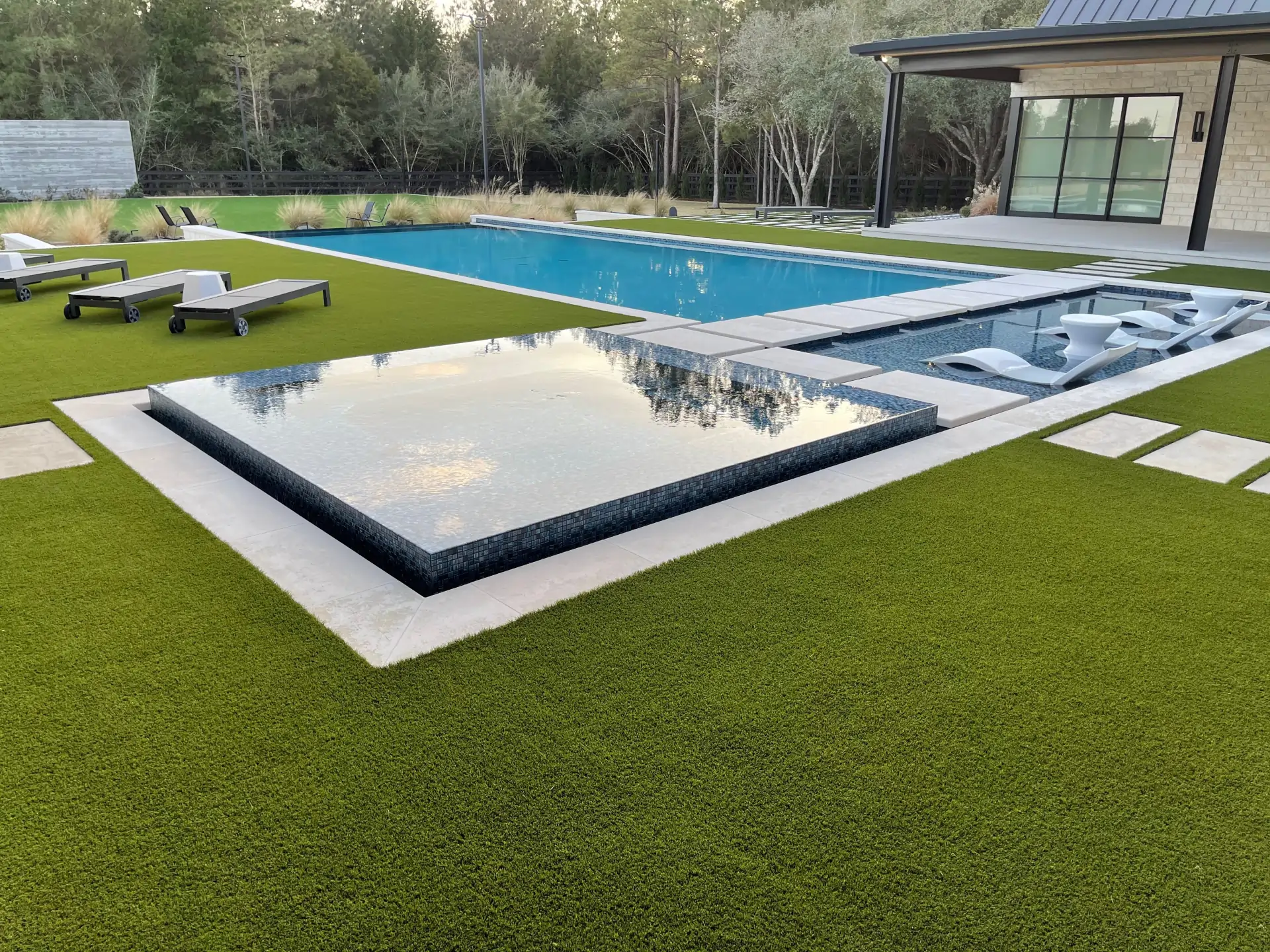 residential artificial grass lawn poolside
